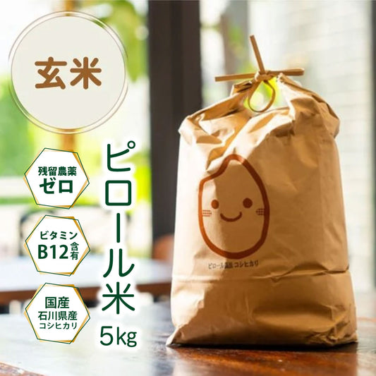 【期間限定特価】ビタミンB12含有 国産コシヒカリ 玄米 5kg 残留農薬不検出 ピロール農法 令和7年産 ヴィーガン ピロール米